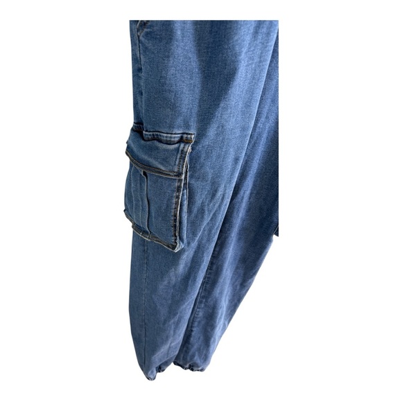 Fashion Nova Womens Denim Jumpsuit L Jean Coveralls Vintage Snap Front - Picture 6 of 14